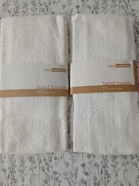 Room Essentials Hand Towels - White 2 sets of 2 (4) towels total - NEW